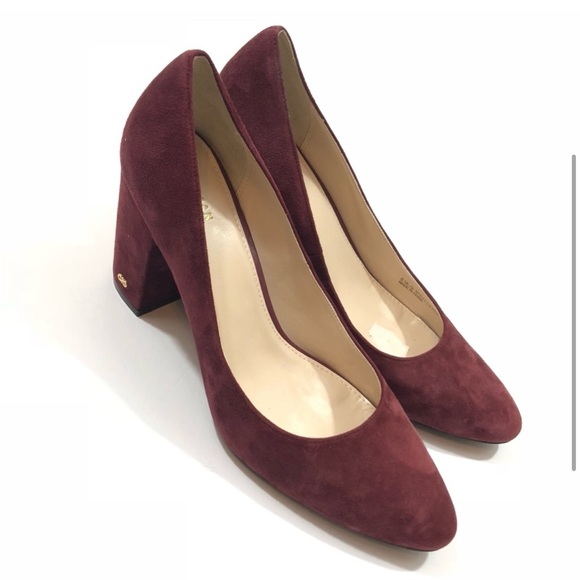 Cole Haan Burgundy Suede Block Round Toe Heels - Picture 2 of 3
